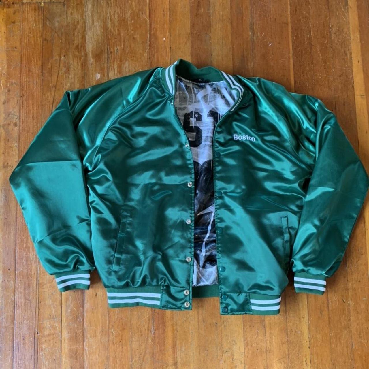 Retro Boston Celtics silk Varsity Jacket. Patches on... - Depop