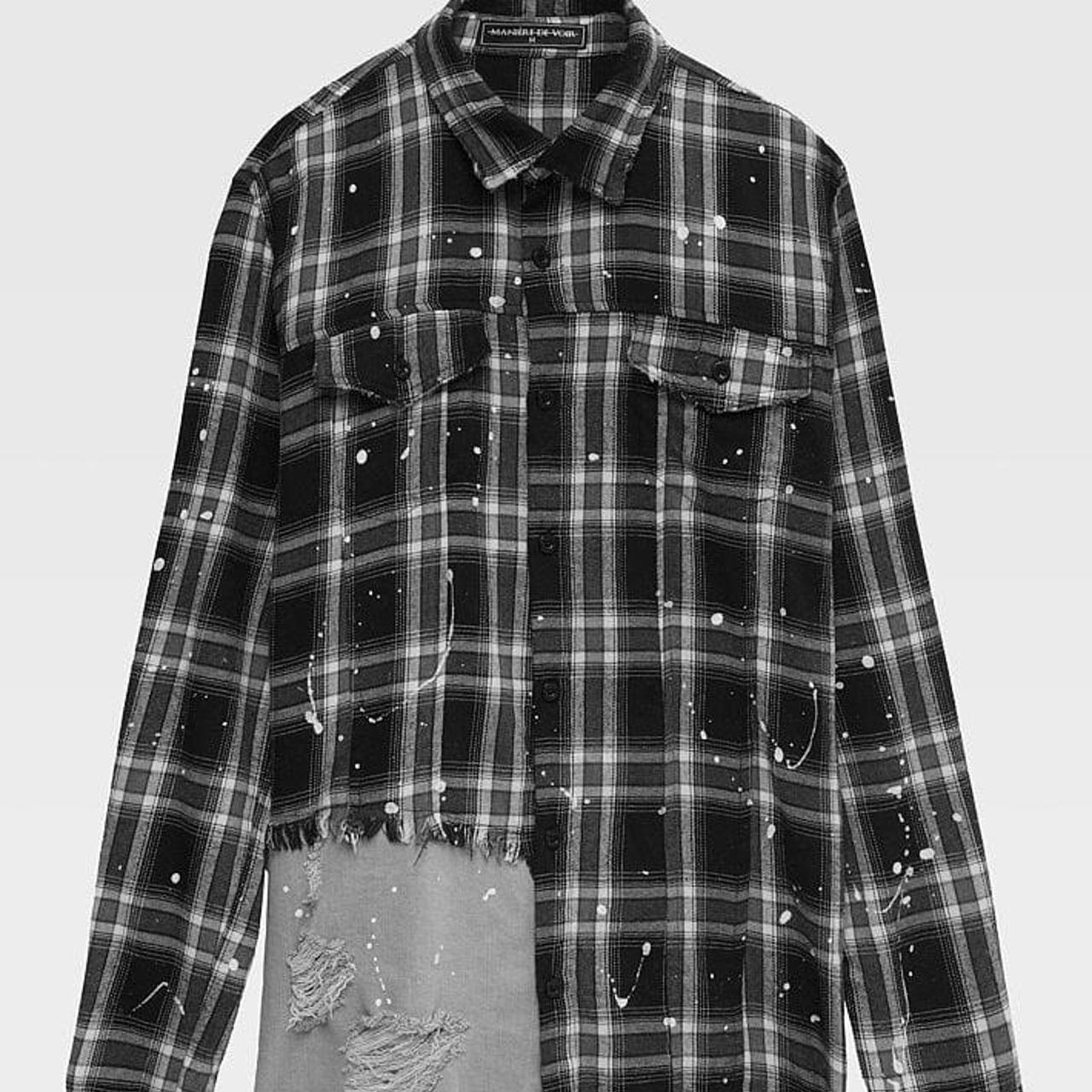 PAINT SPLATTER CHECK & DENIM SHIRT BLACK FROM... Depop