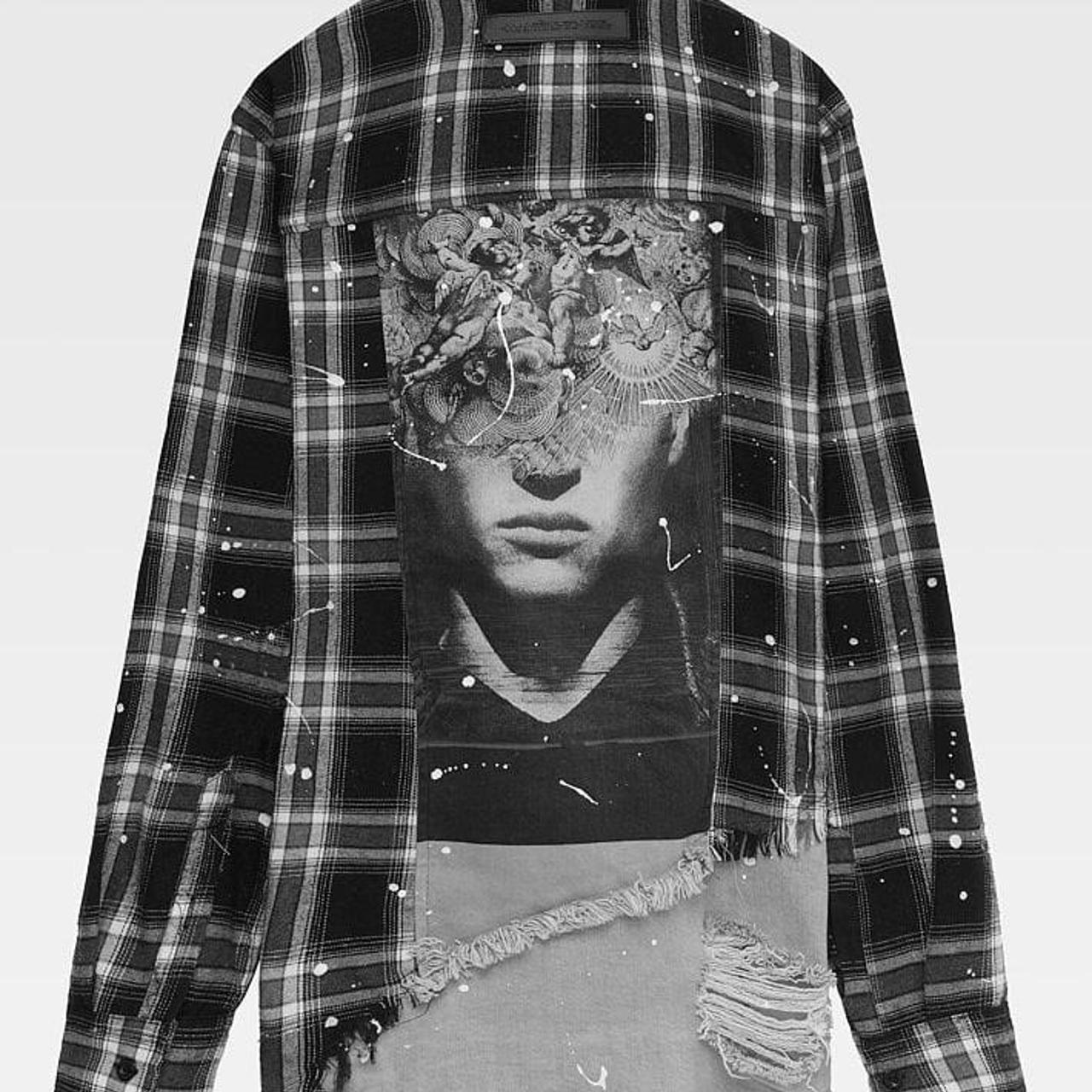PAINT SPLATTER CHECK & DENIM SHIRT BLACK FROM... Depop