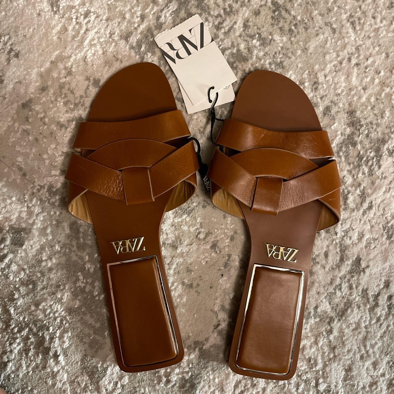 Zara Brown Flat sandal Brand New!!! Size 41 Depop