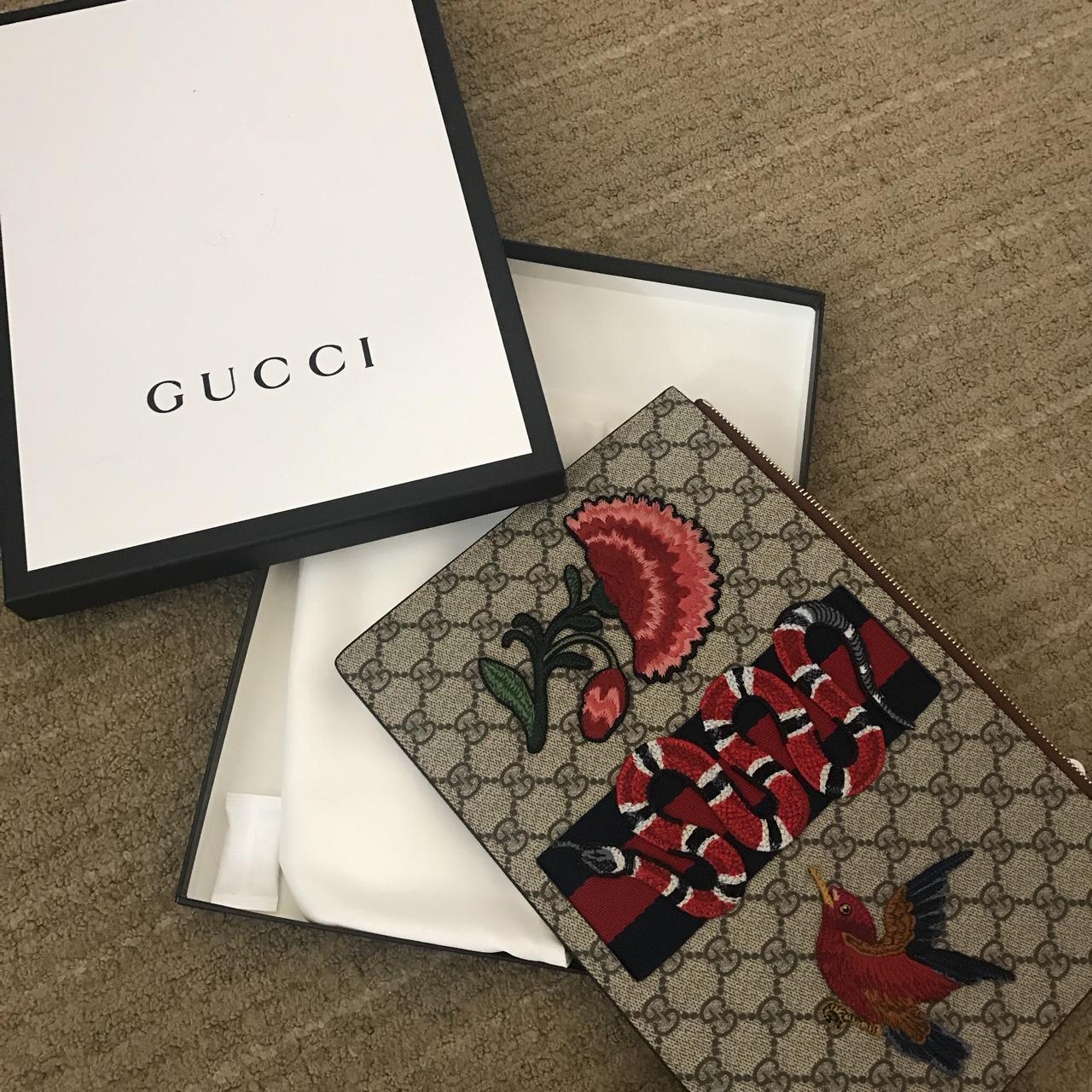 genuine gucci gg supreme snake patch clutch. brand Depop