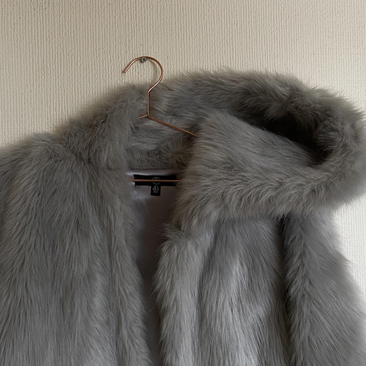 Grey fur coat Missguided size 4 but slightly