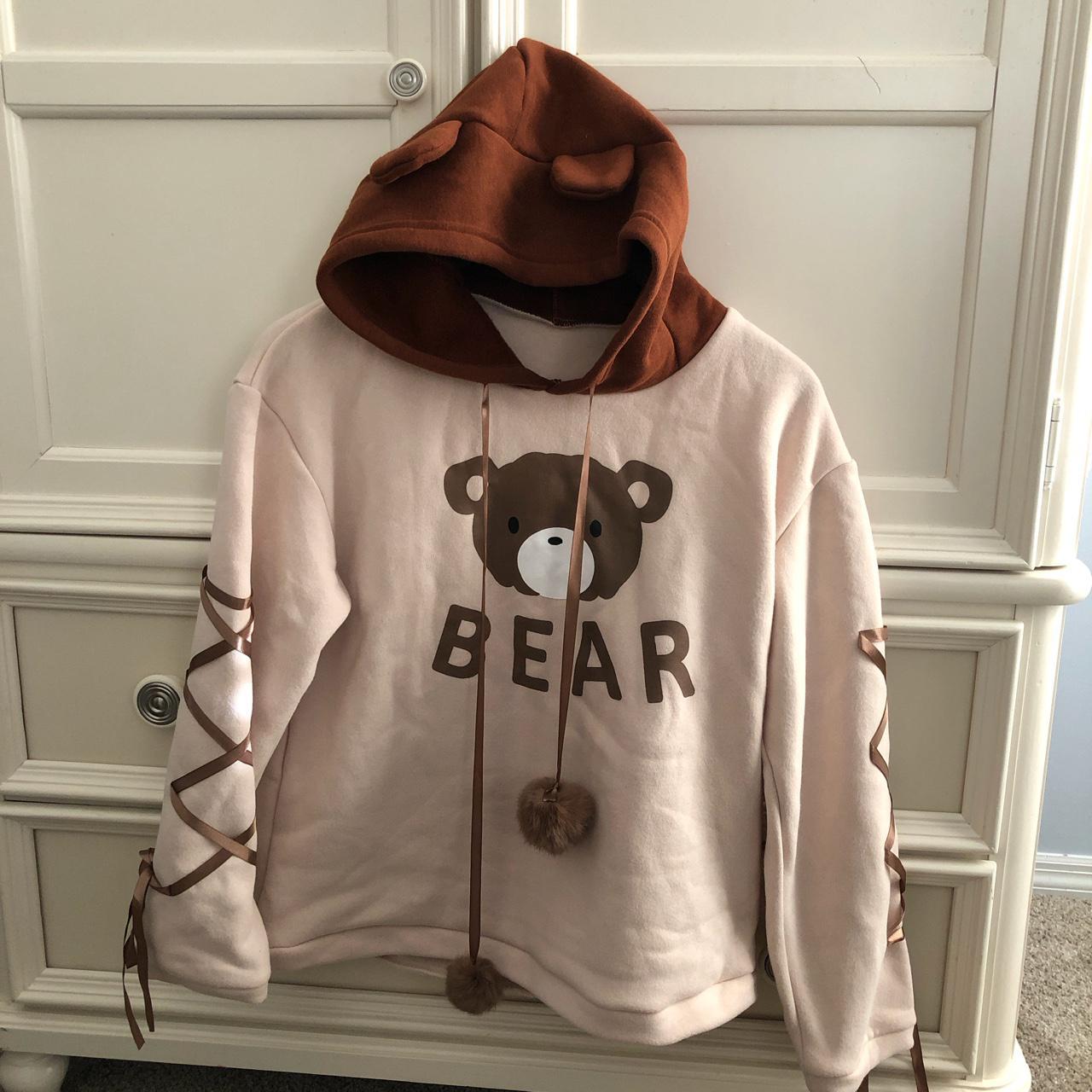 Super Cozy Teddy Bear Hoodie With Ribbon Laced... - Depop