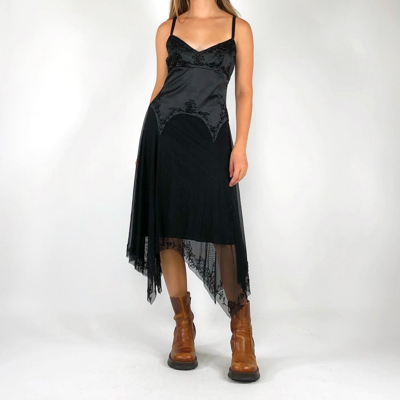 Vintage 90s beaded gothic dress! Mesh layer, satin... Depop