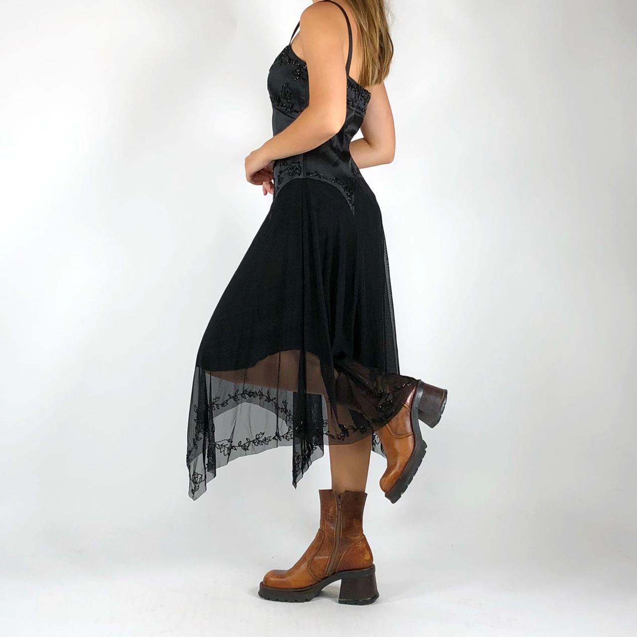 Vintage 90s beaded gothic dress! Mesh layer, satin... Depop