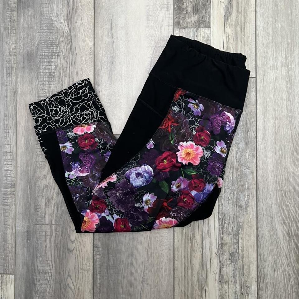 colorful floral workout leggings with pocket, in - Depop