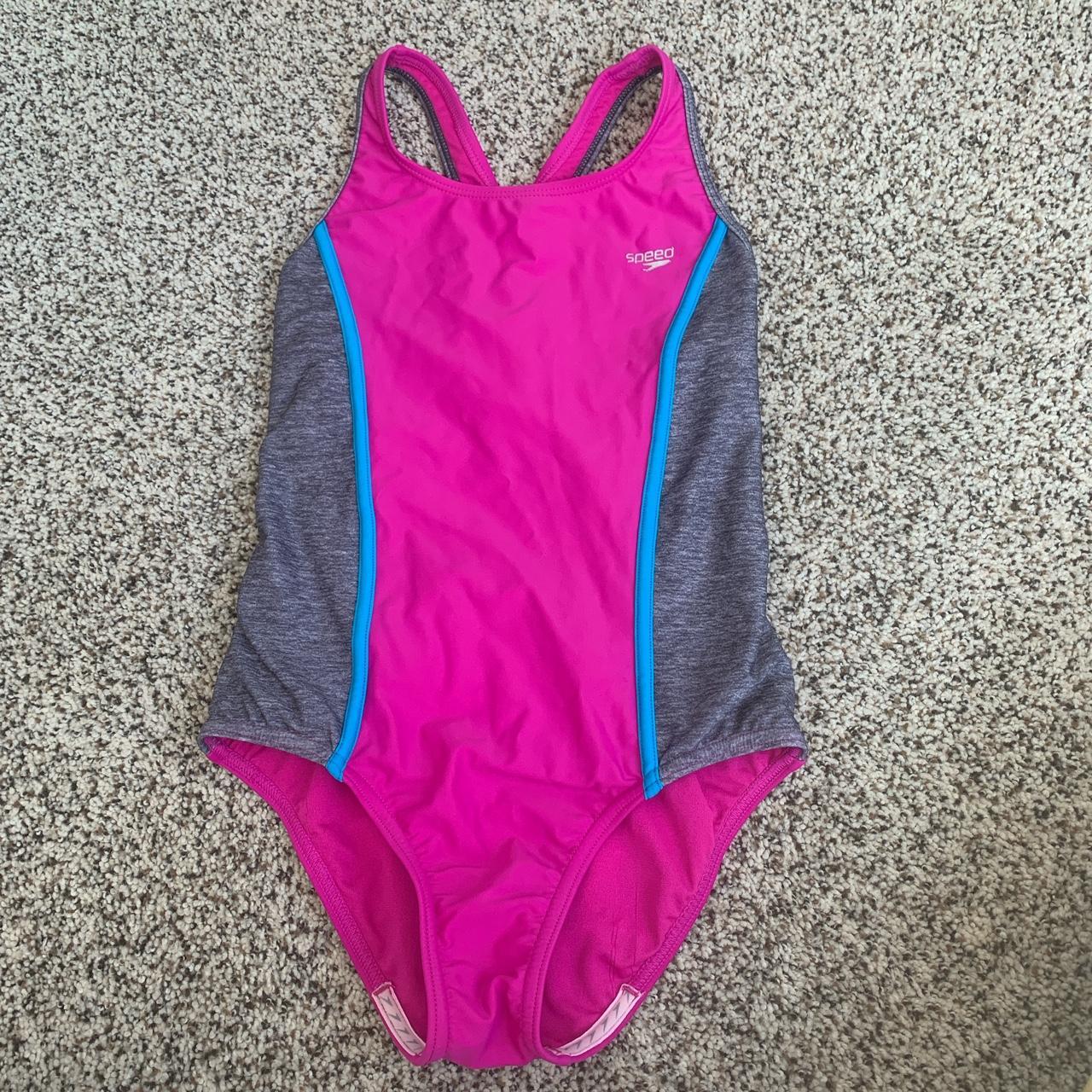 Speedo Pink and Grey Swimsuit-one-piece | Depop