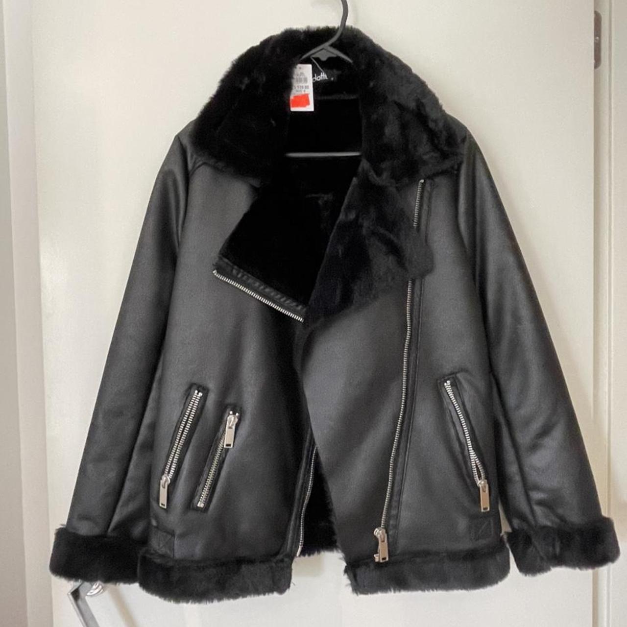 Dotti black faux leather aviator jacket BNWT Size 8... Depop