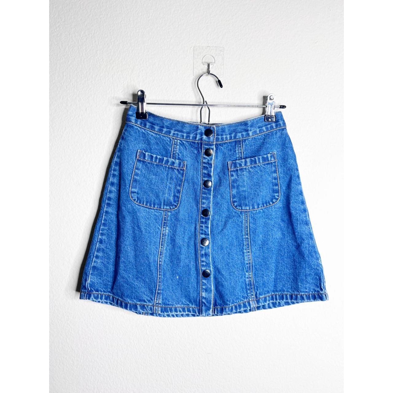 BDG Women's Blue Denim Button Down Jeans Mini Skirt... - Depop