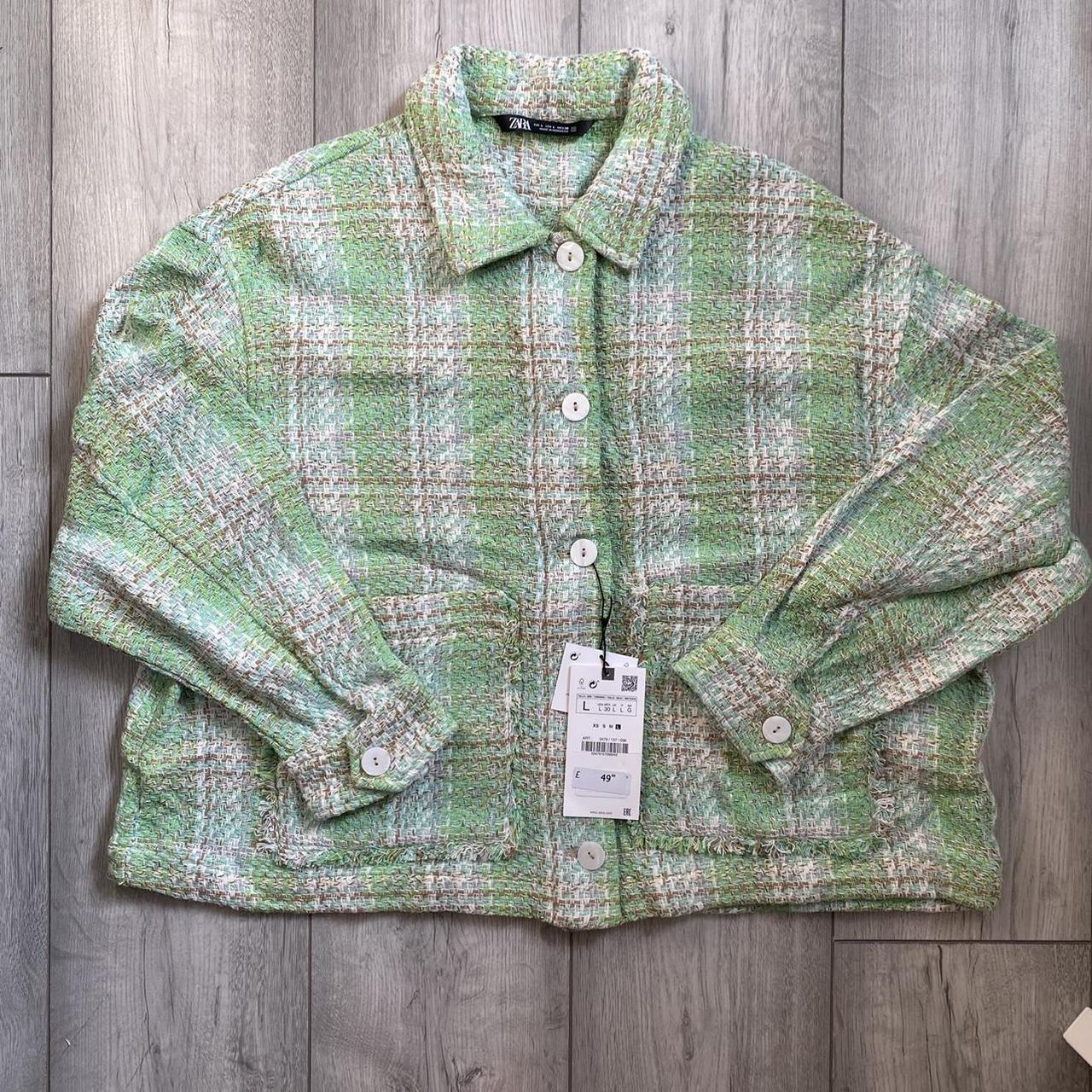 Zara green check overshirt size L brand new with tag - Depop