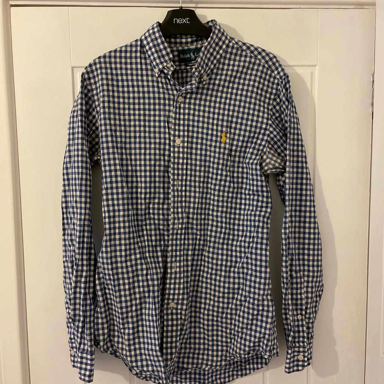 Ralph Lauren blue and white chequered shirt. Size... - Depop