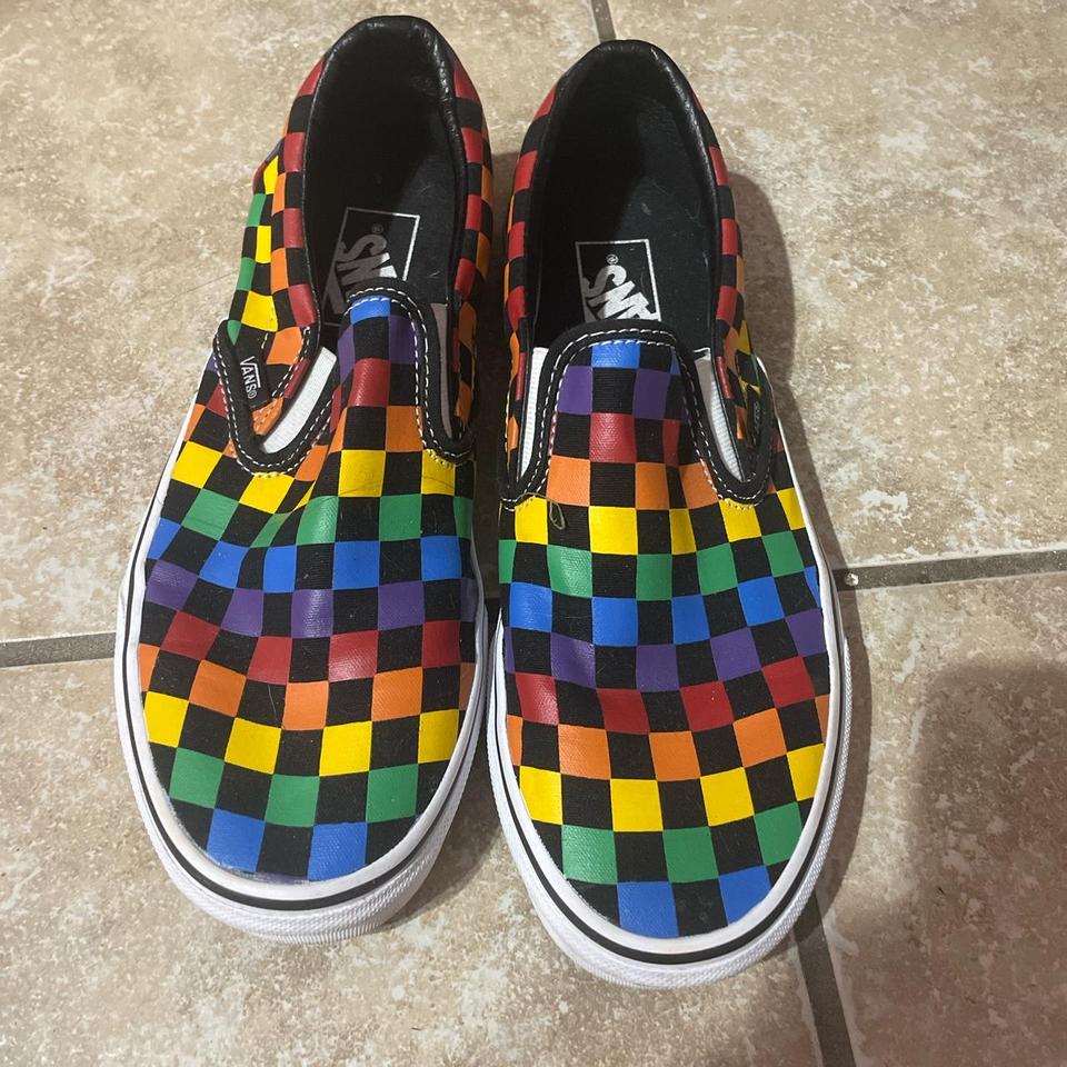 Black and 2025 rainbow checkerboard vans