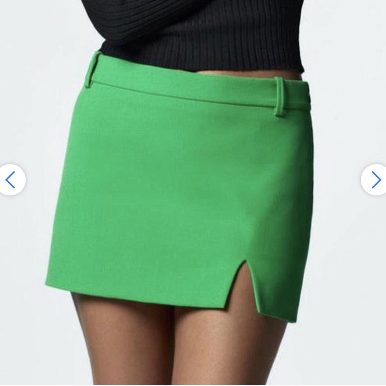Zara Bright Green Mini Skirt With Slit Sizes S,L - Depop