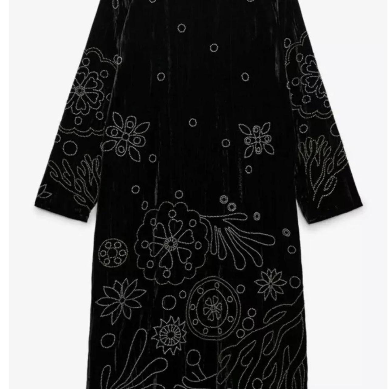 ZARA Limited Edition Black velvet Long Embroidered Depop