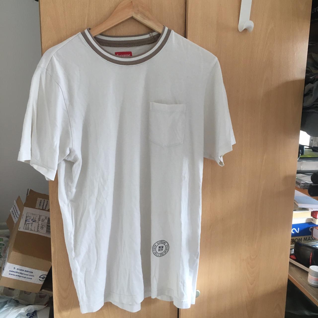 Vintage Supreme crew pocket tee white beige, good...