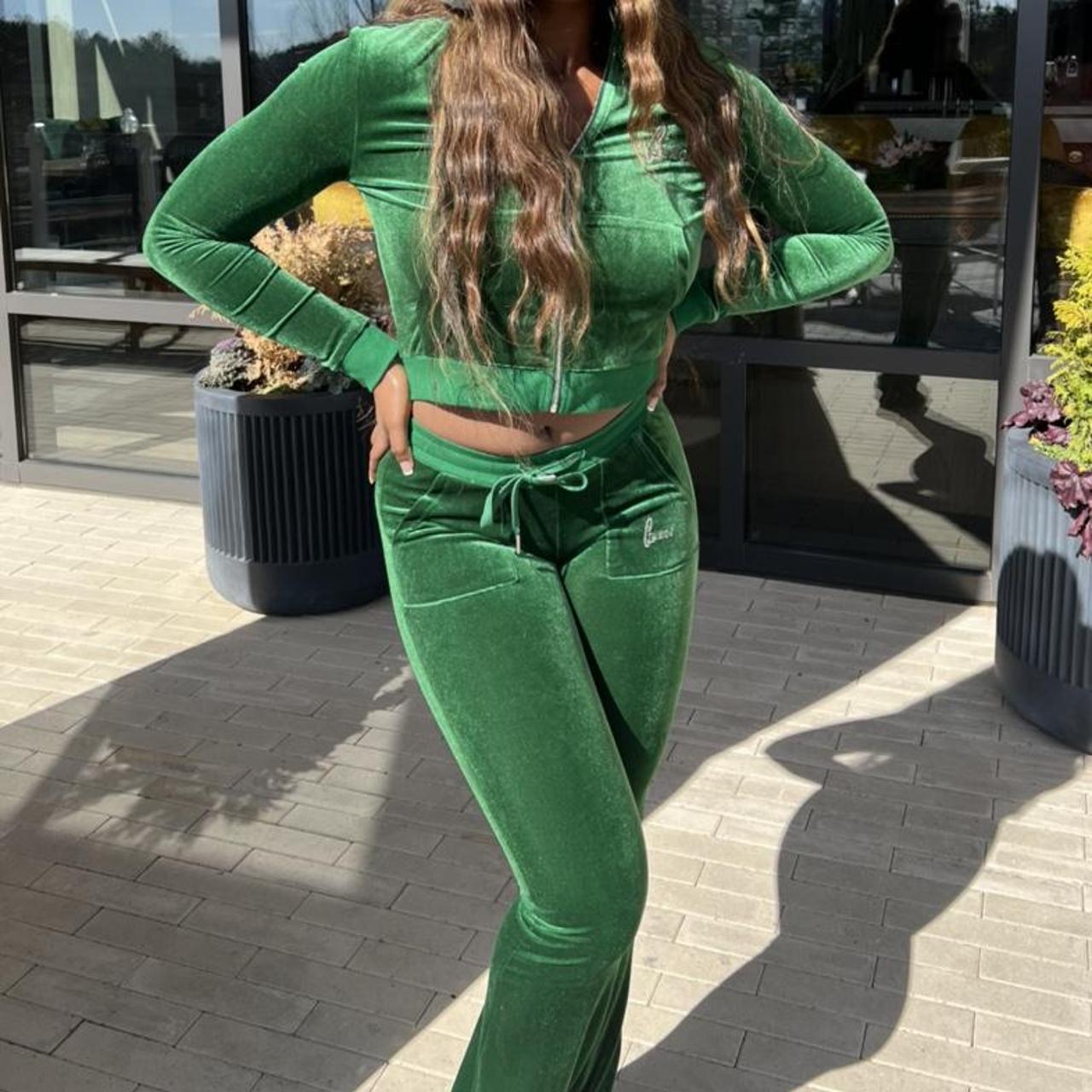 vintage velour green matching set! authentic GSUWOO... Depop