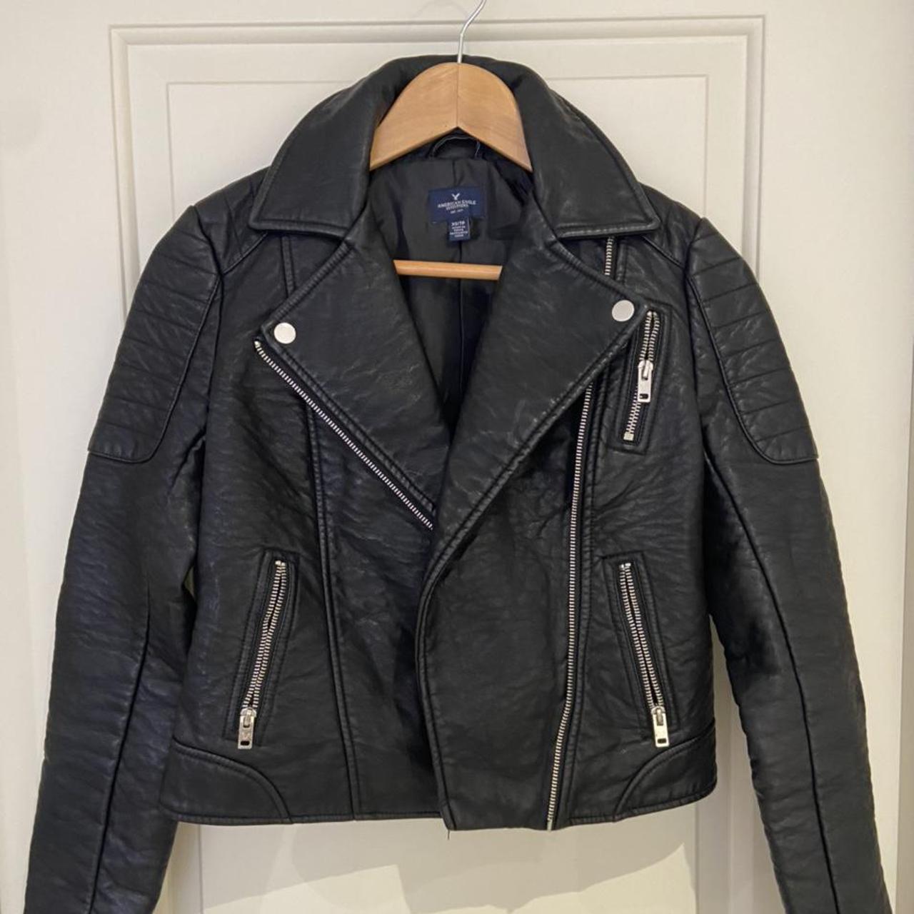 American Eagle black leather jacket. Women’s size... - Depop