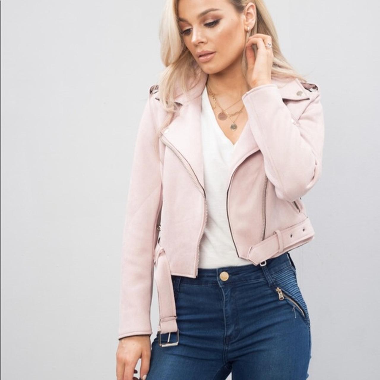 Suede biker jacket on sale pink