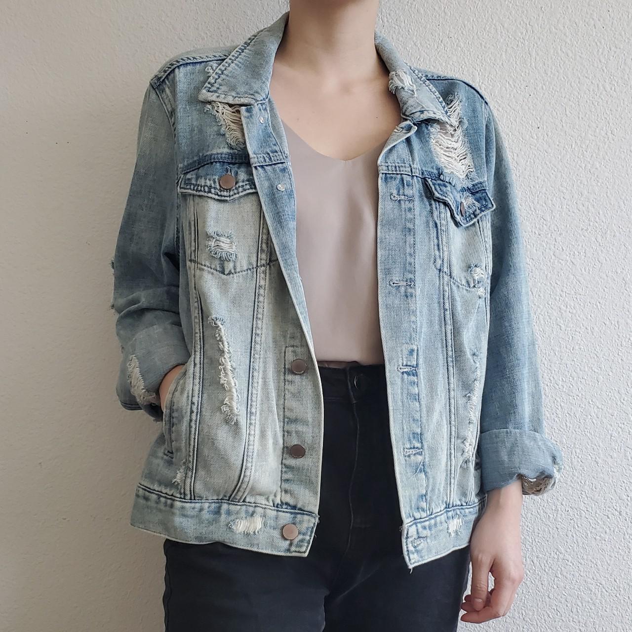 Distressed denim jacket Acid wash denim jacket with... - Depop