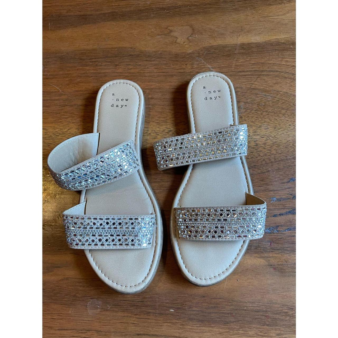 A new day sandal Silver Beaded Straps Foot strap... - Depop