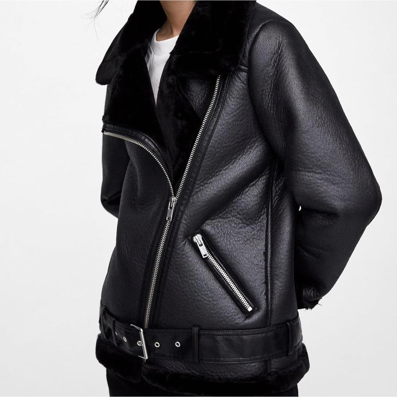 Faux Fur Zara Faux Leather Jacket With Zips Women's Aviator Jacket