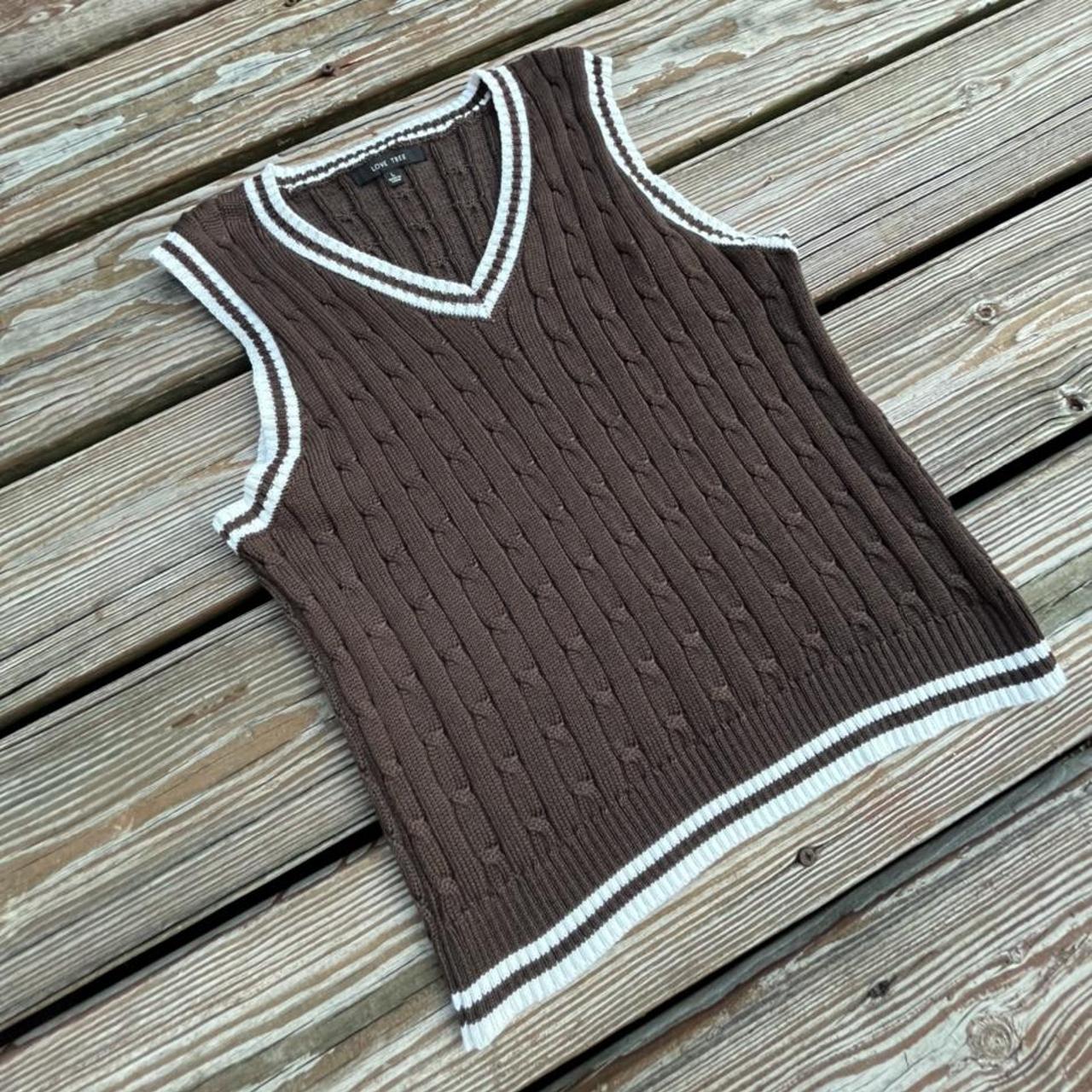 Brown Knit Sweater Vest Brown chunky cable knit... Depop