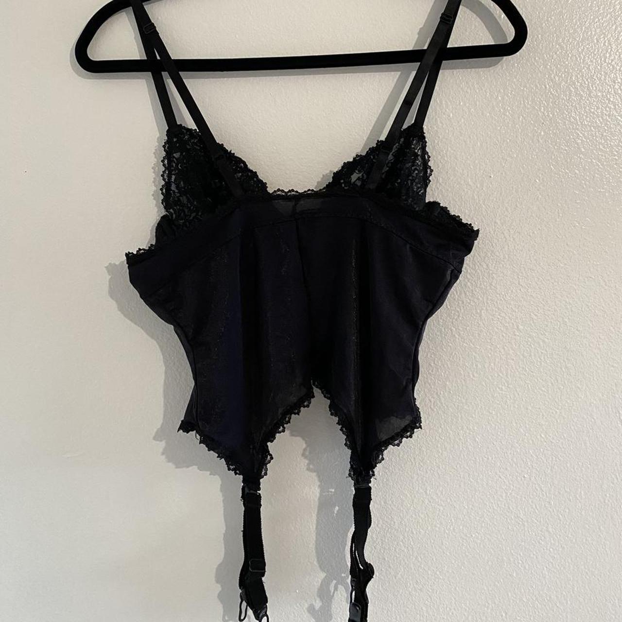 Very sexy black lace lingerie with small red rose... - Depop