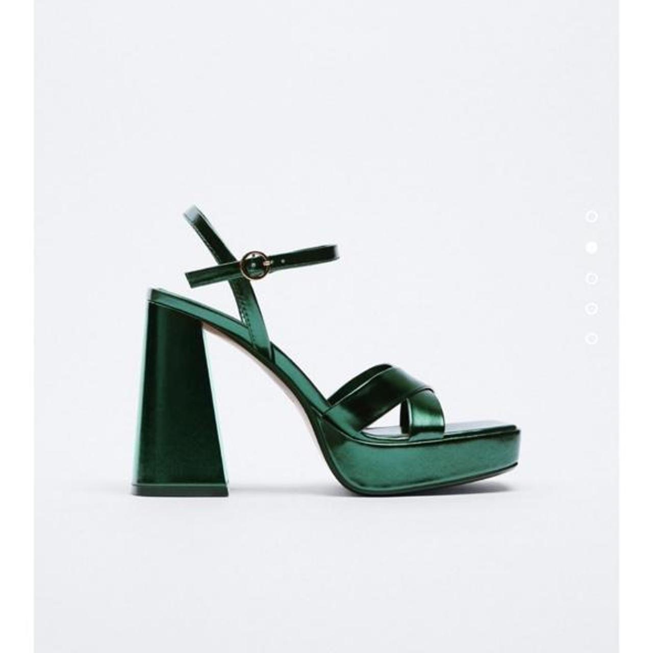 Zara green platform sandals with square toe and... Depop