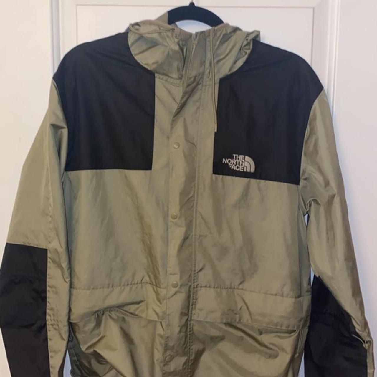 Green and black north face rain jacket North face... - Depop