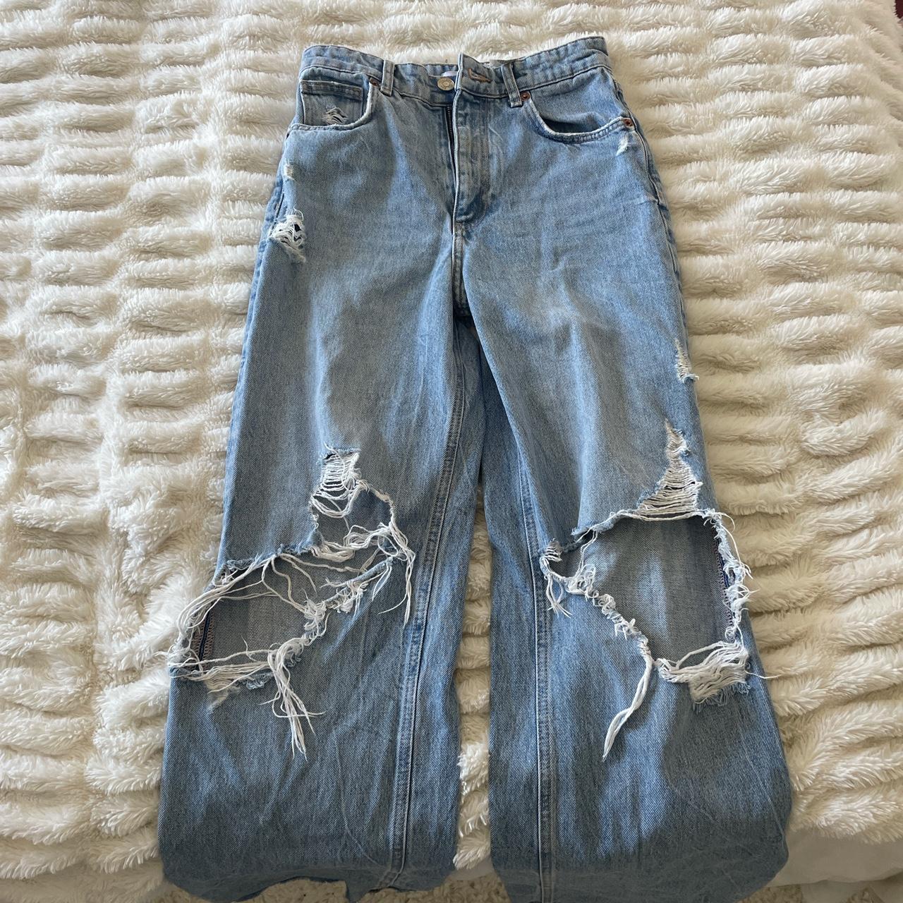 Zara long ripped jeans. message before buying. small... - Depop