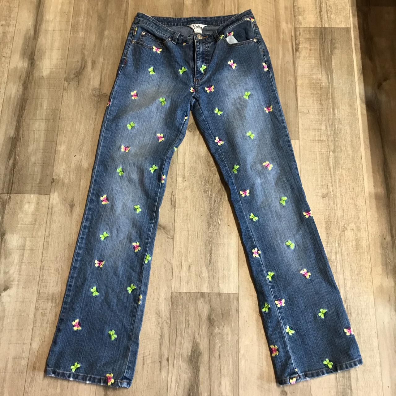 LILY PULITZER BUTTERFLY EMBROIDERED JEANS - SIZE... - Depop