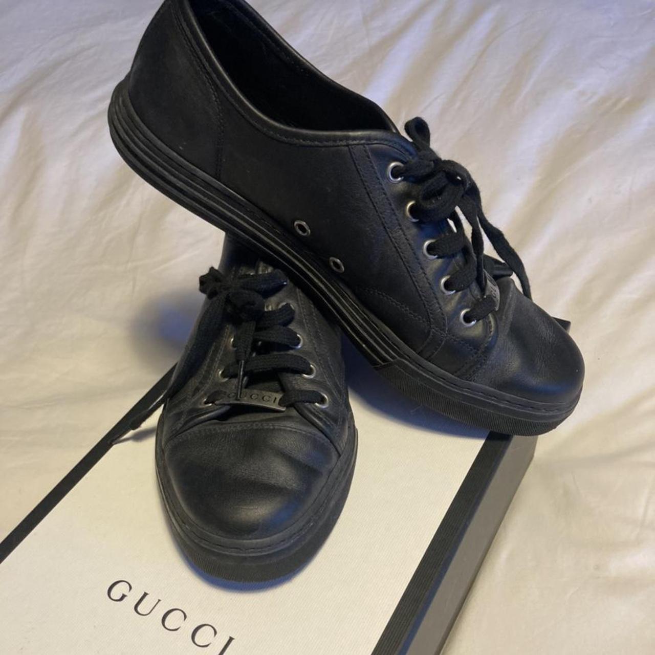 Gucci black cheap leather trainers