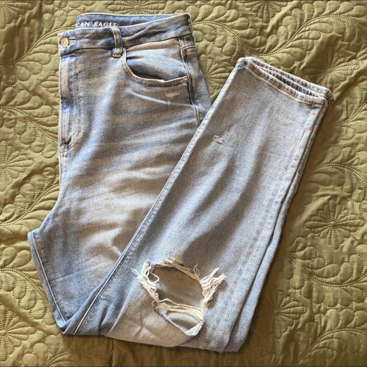 American eagle mom jeans with rips size 14 long ,... - Depop