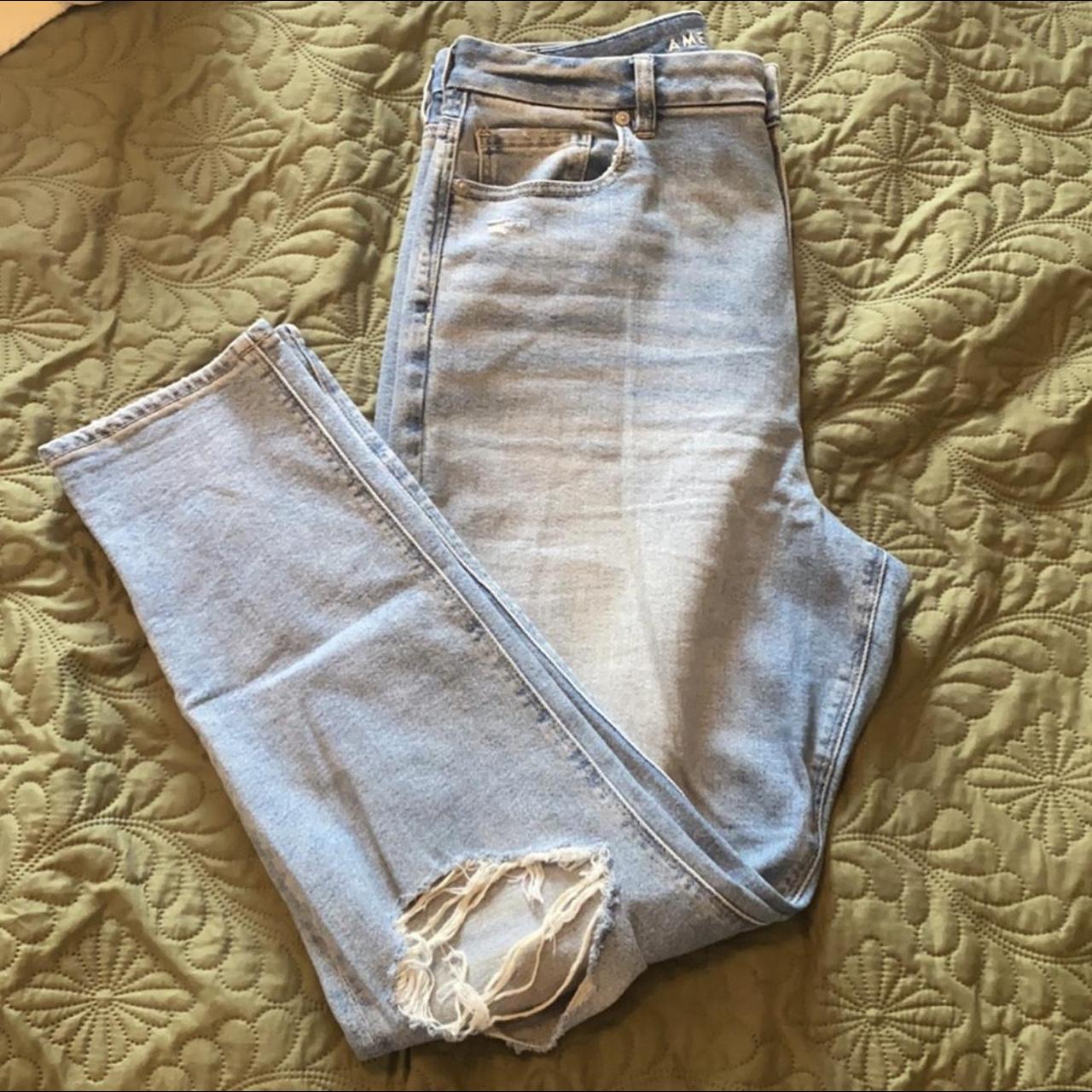 American eagle mom jeans with rips size 14 long ,... - Depop