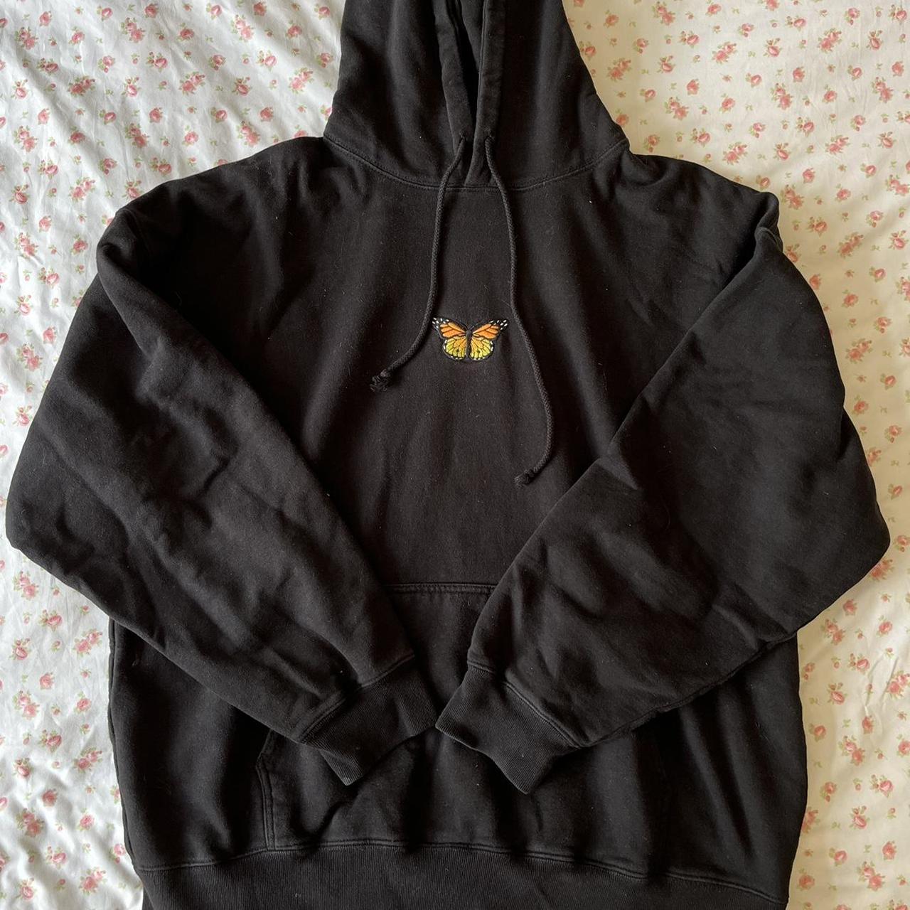 brandy melville oversized black butterfly hoodie... - Depop