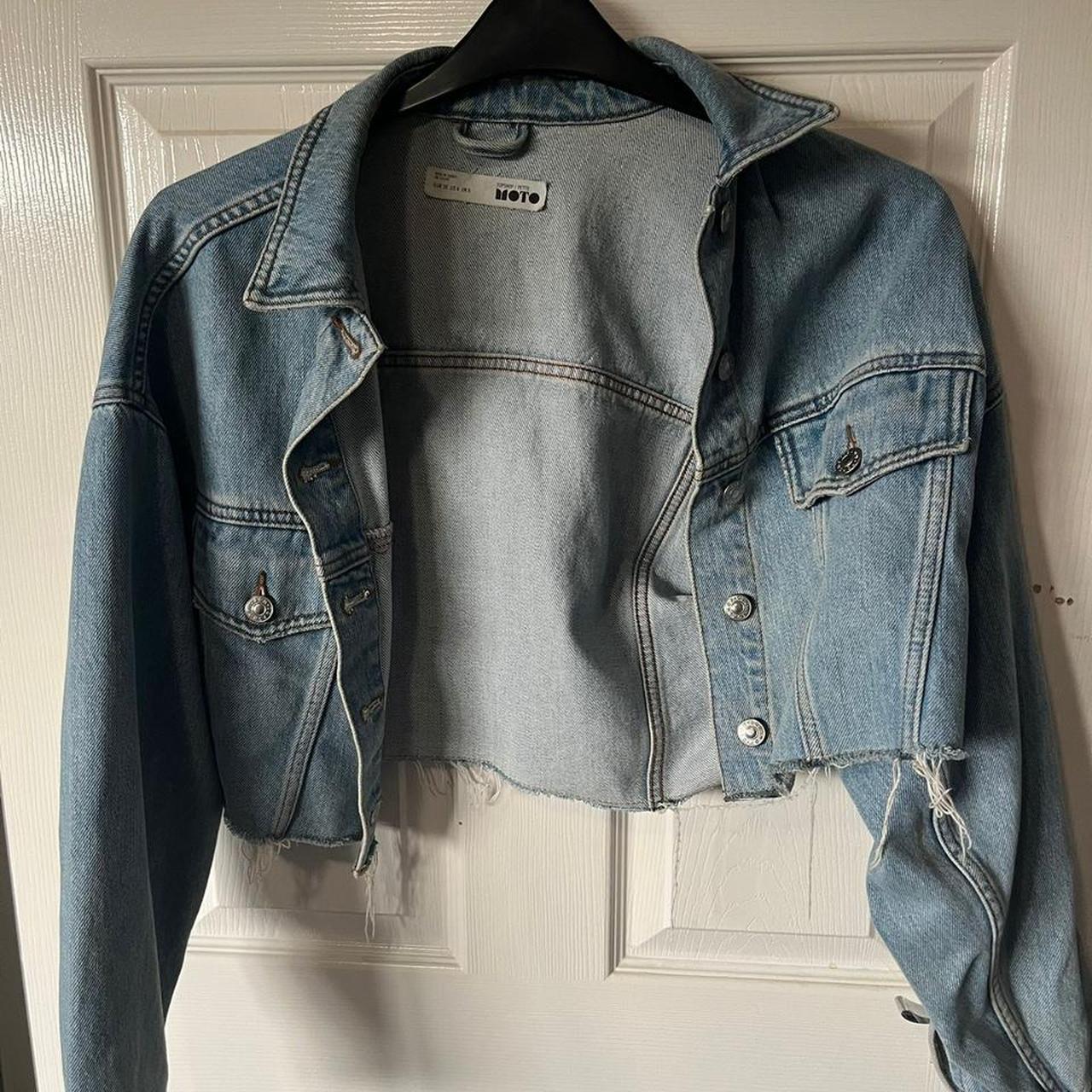 OVERSIZED Cropped distressed denim jacket light wash... - Depop