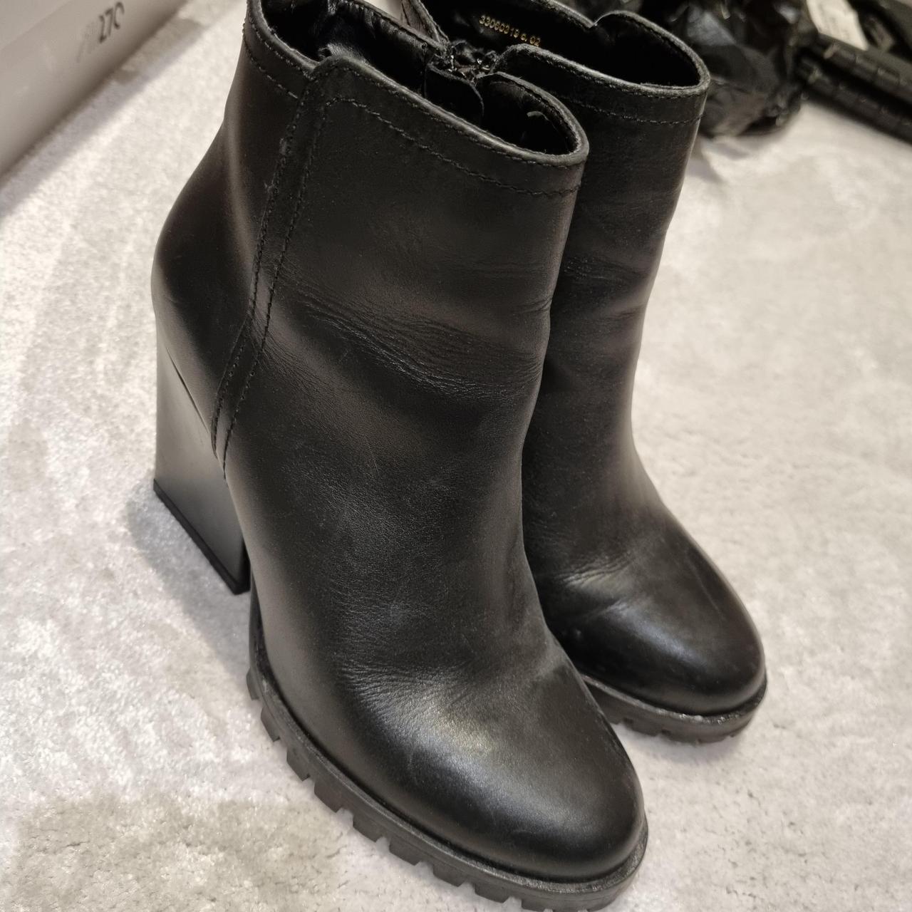 mango Black leather boots hardly worn. size 3 but... - Depop