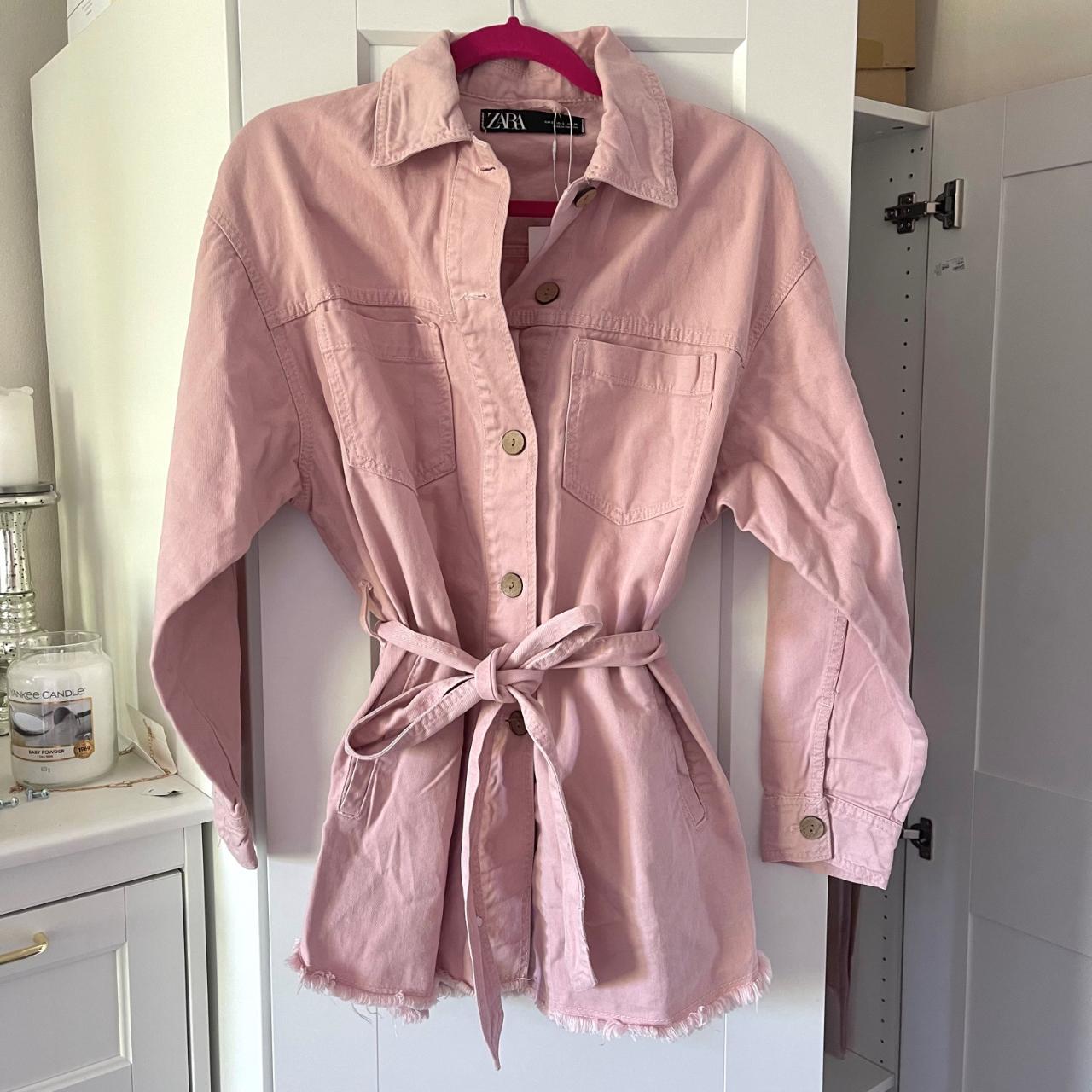 ZARA pink denim jacket with belt size S Brand new... Depop