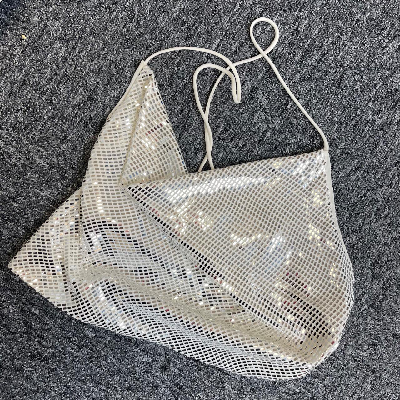 ZARA silver shiny crop top size S Crop top with... Depop