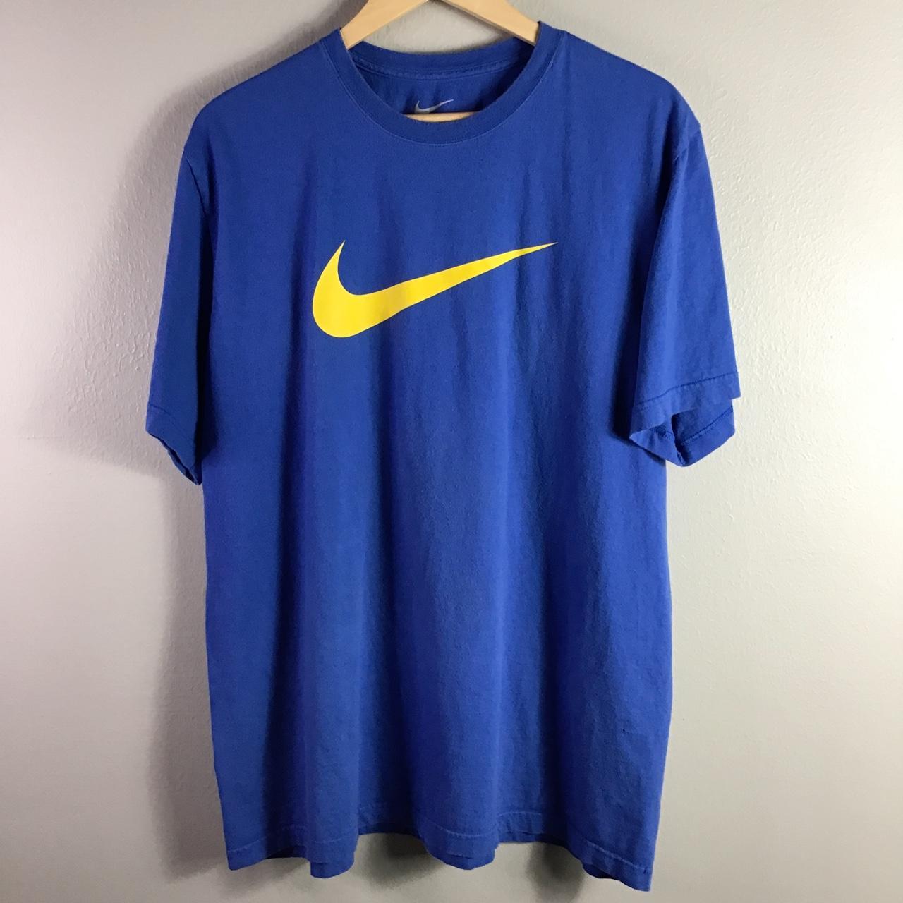 Nike Men's Blue and Yellow T-shirt | Depop