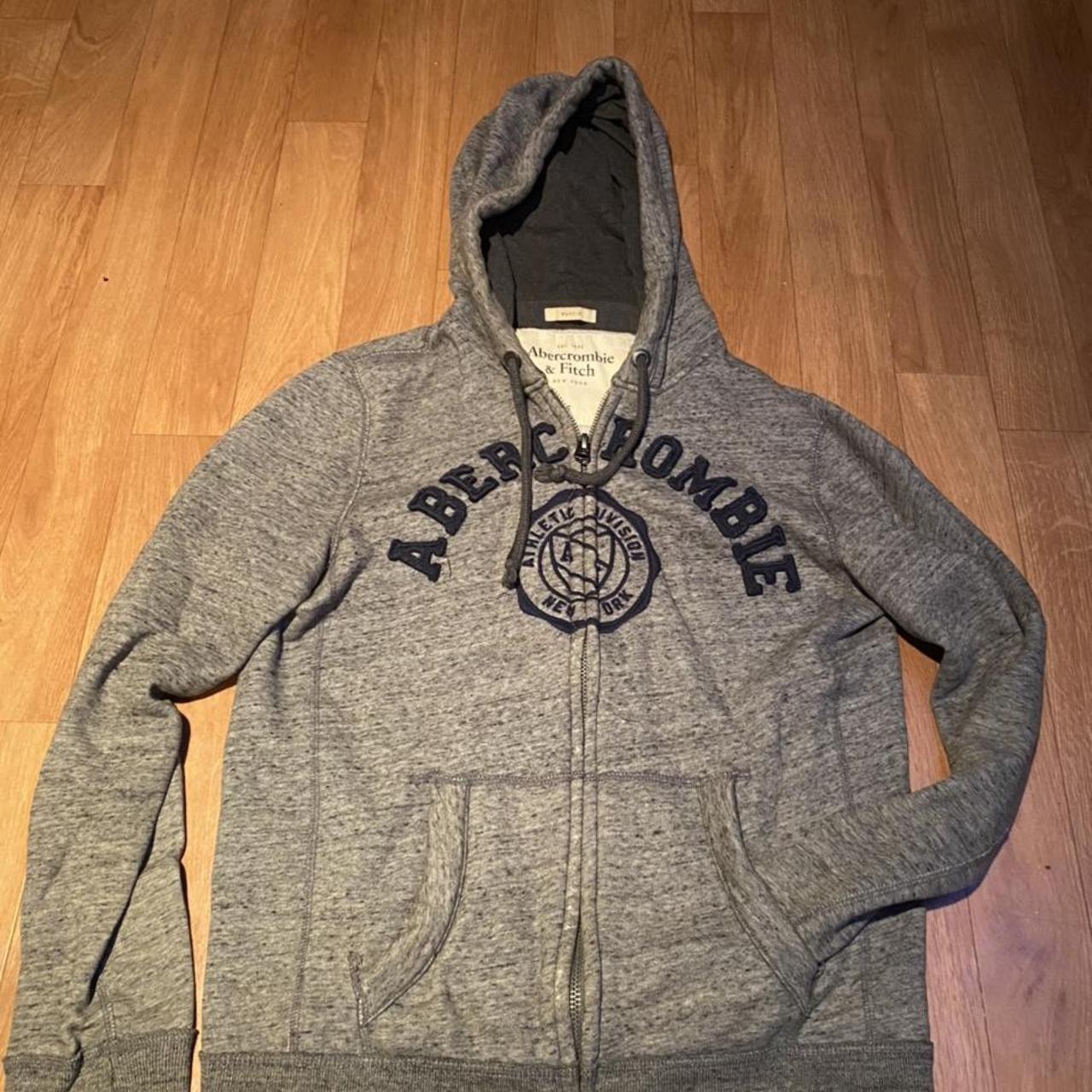 Abercrombie & Fitch Men's Grey and Navy Hoodie Depop
