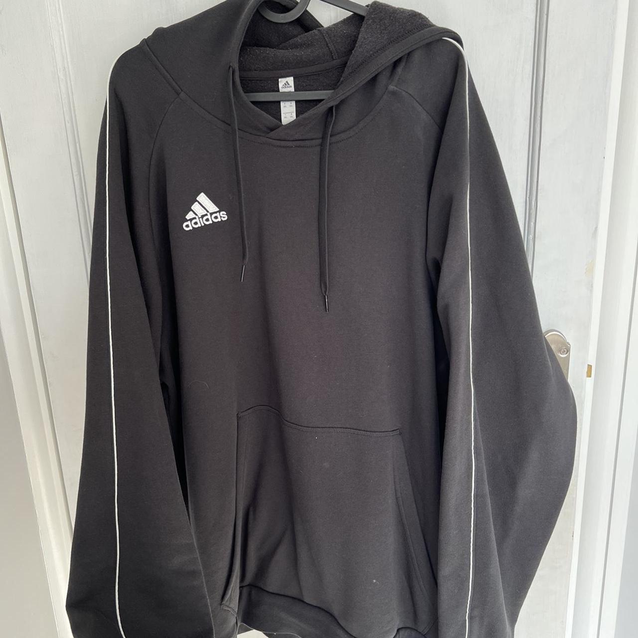 Adidas black hoodie with white pinstripe down the... - Depop