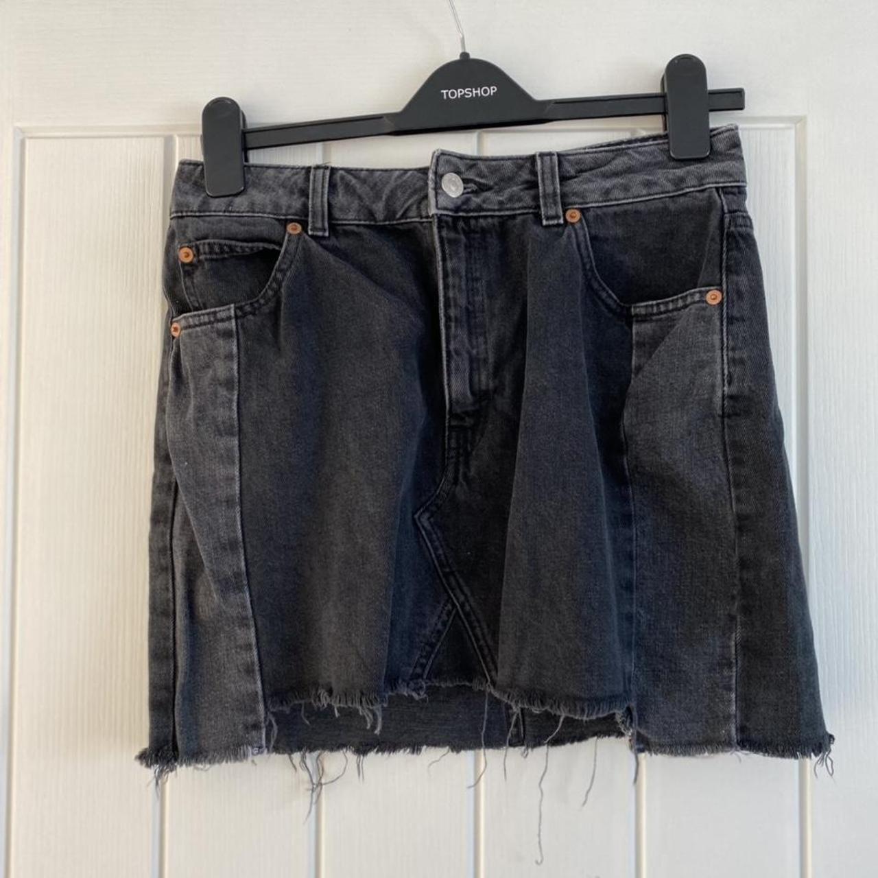 Topshop Moto Denim Mini Skirt Charcoal Uk 10 Depop