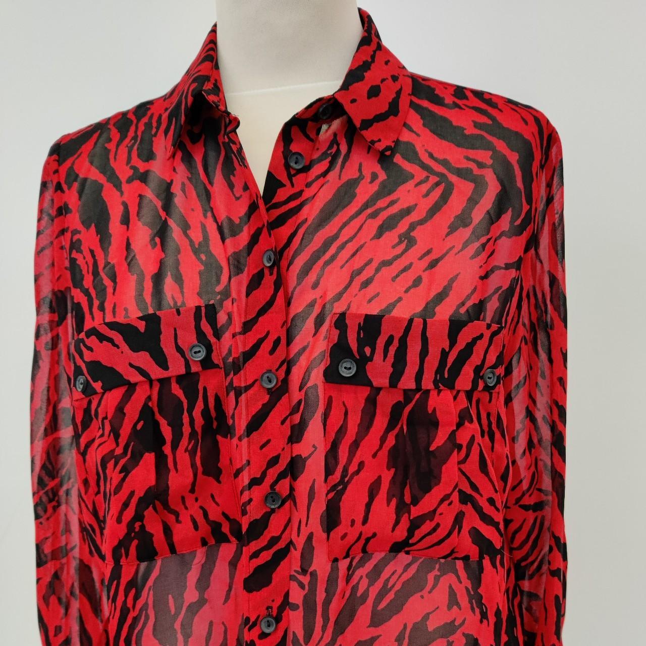 Red and black zebra print long sleeve sheer shirt.... Depop