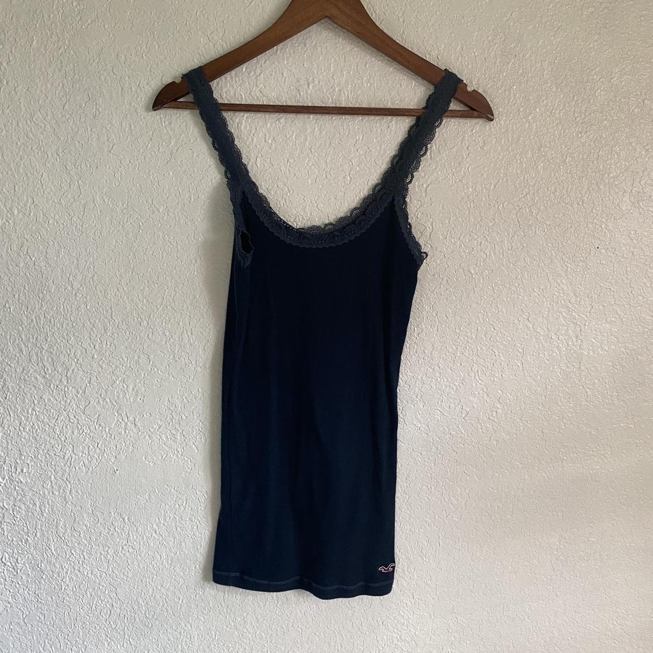 Vintage y2k fairy navy blue tank top with lace trim.... - Depop