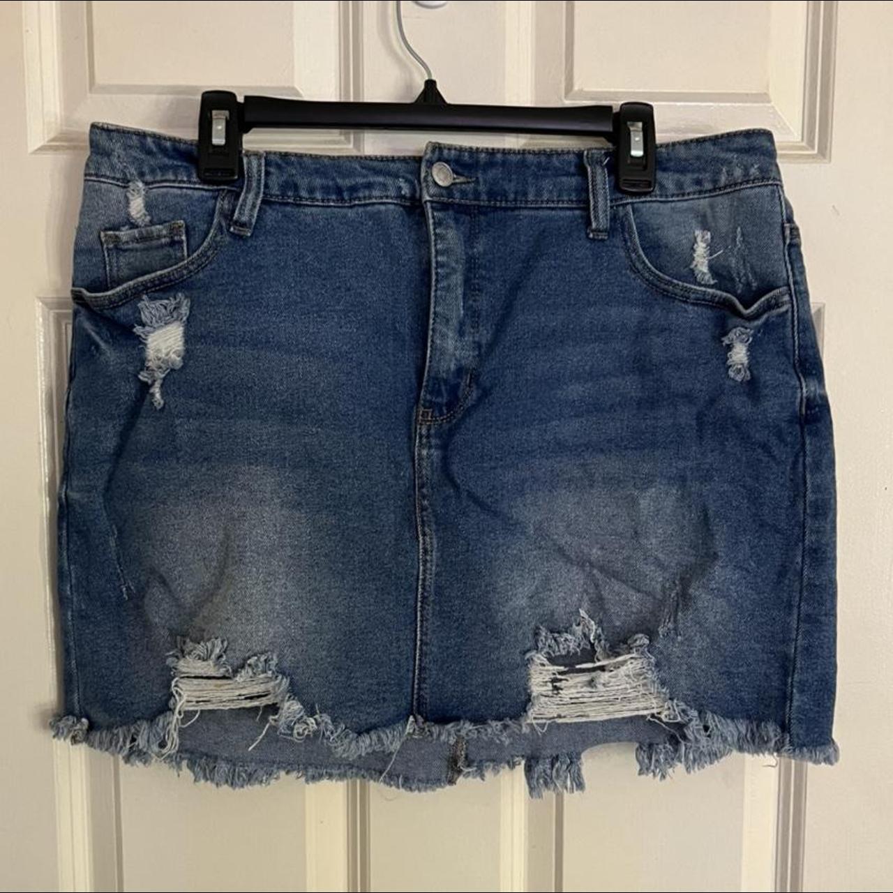 Denim distressed Skirt #denim #denimskirt #plussize... - Depop