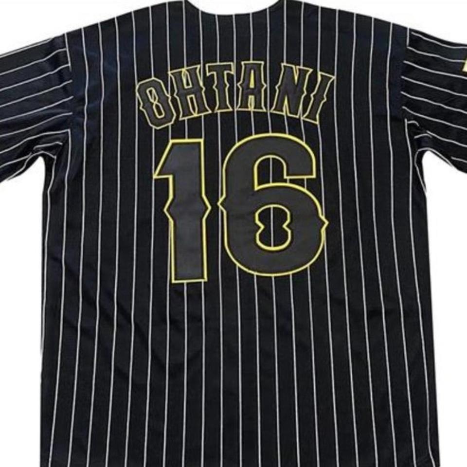 Shohei Ohtani 16 Japan Samurai Black Pinstriped Baseball Jersey 2