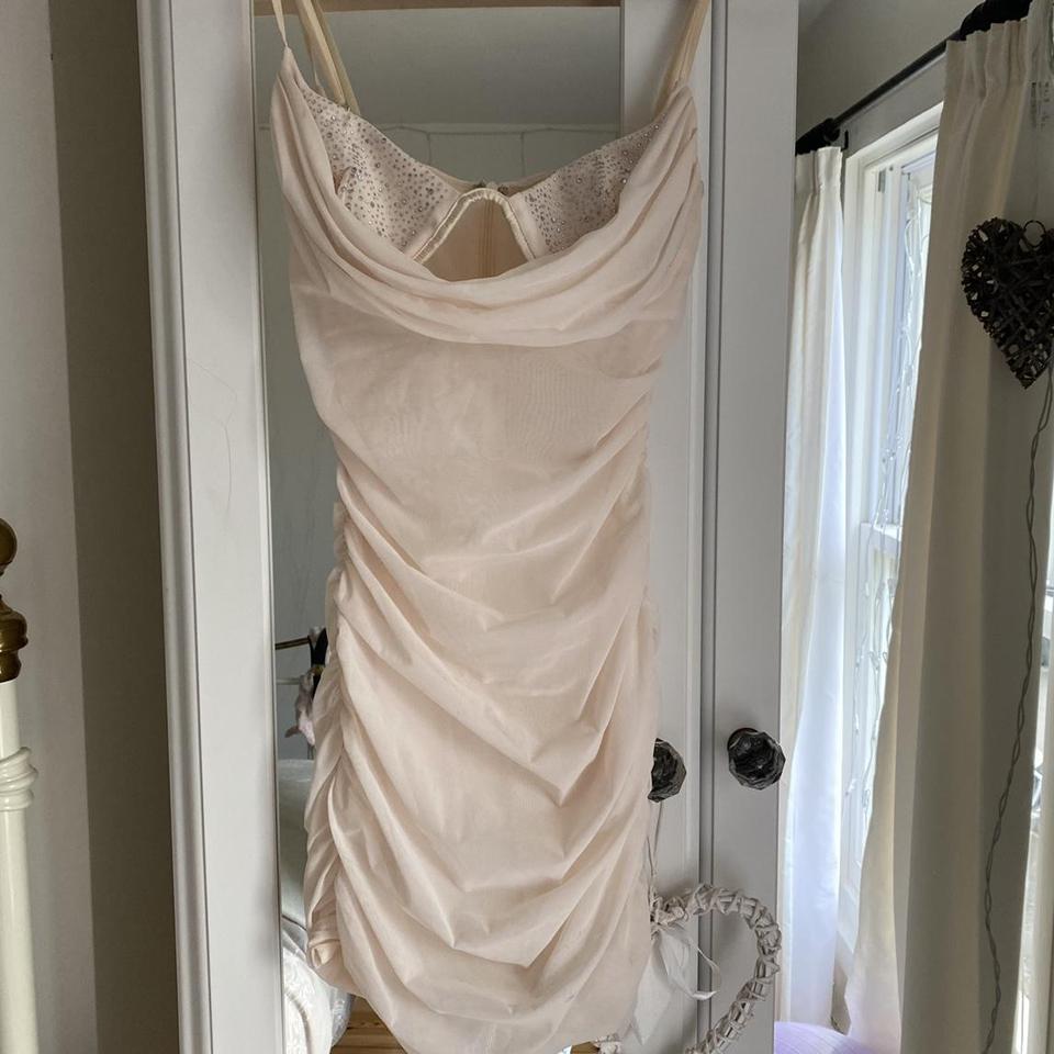 better days cowl neck embellished cup mini dress in ivory