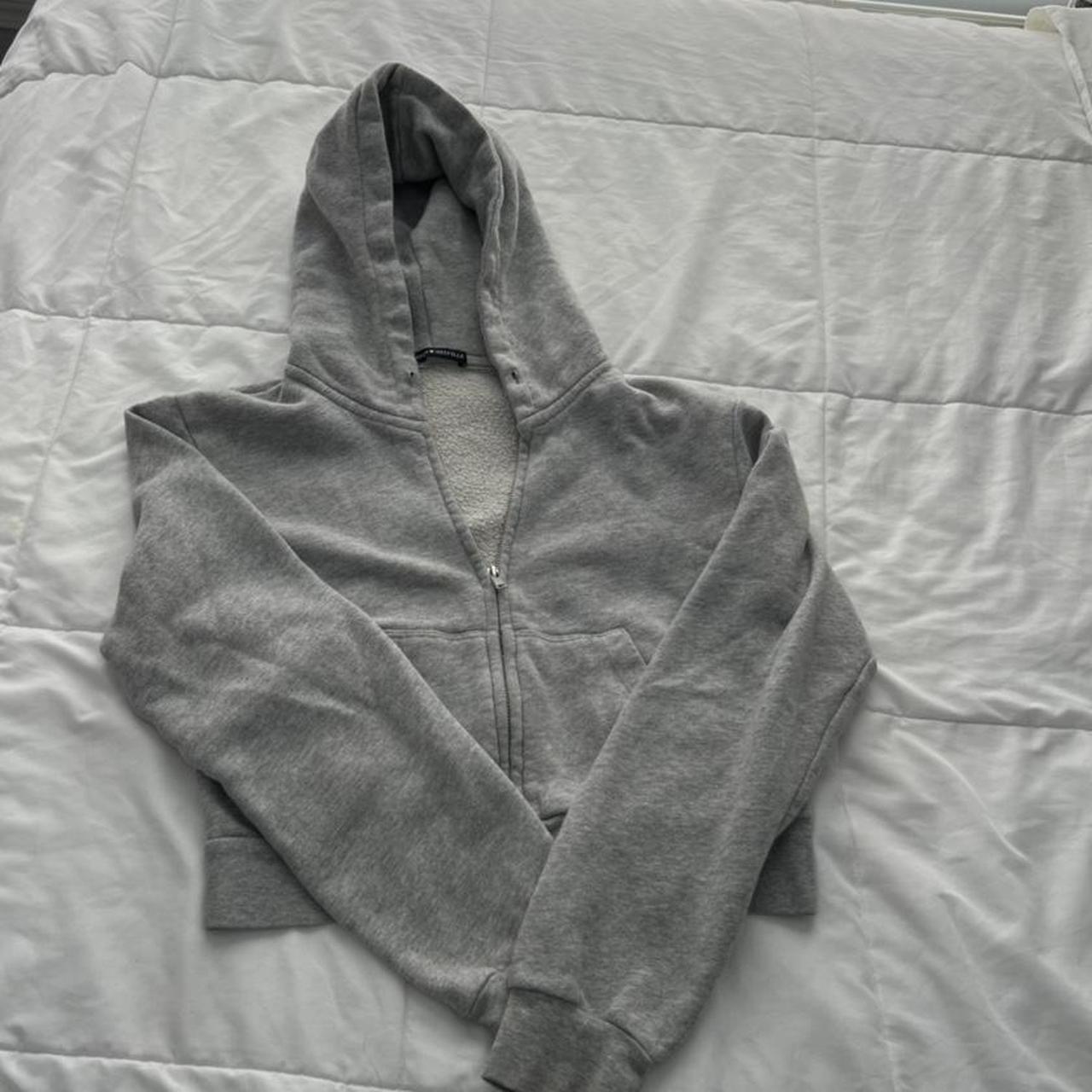Brandy Melville cropped grey zip up hoodie. Hoodie... - Depop