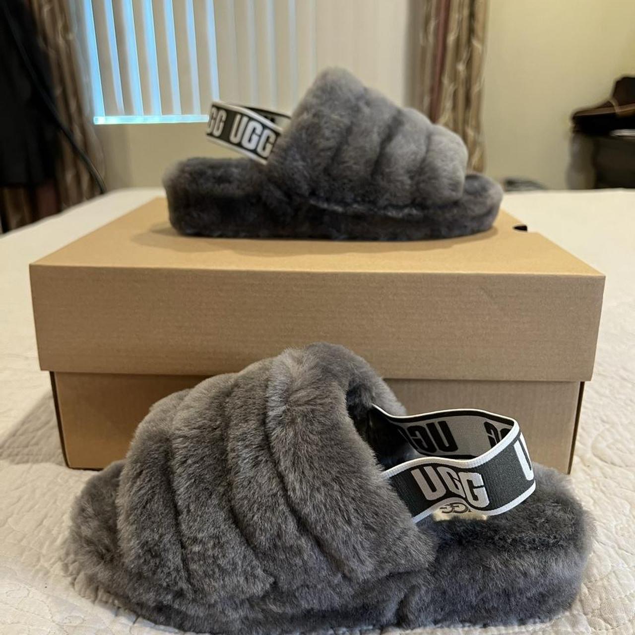 Ugg fluffy slides online grey